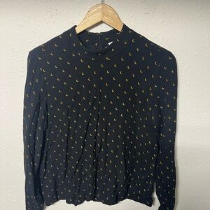 JUST‎ Black Long Sleeve Pleated Blouse